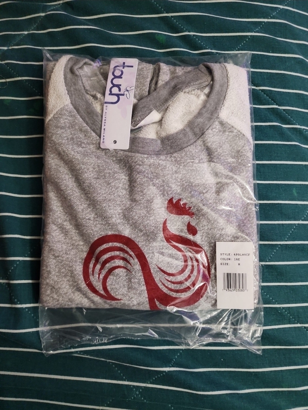 Touch by Alyssa Milano Heather Gray Crewneck Sweater with Red Rooster Graphic